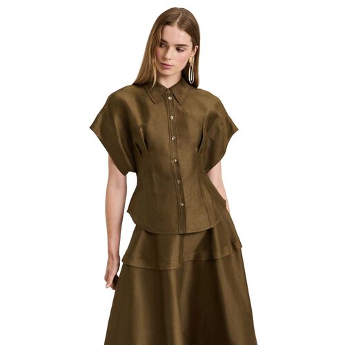 Veronika Maine Linen Viscose Blend Hourglass Shirt